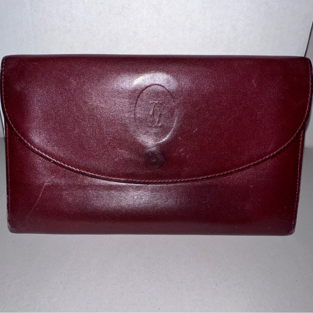 Vintage Cartier Paris Long Wallet with Coin Case Check Book Bordeaux Leather